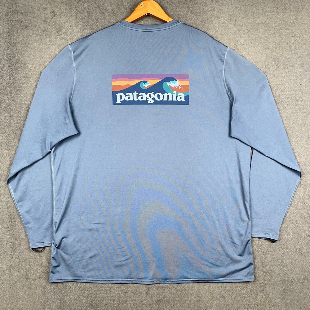Patagonia R0 Sun Tee Shirt Mens XXL Blue Long Sleeve Wave Graphic UPF 50 86170